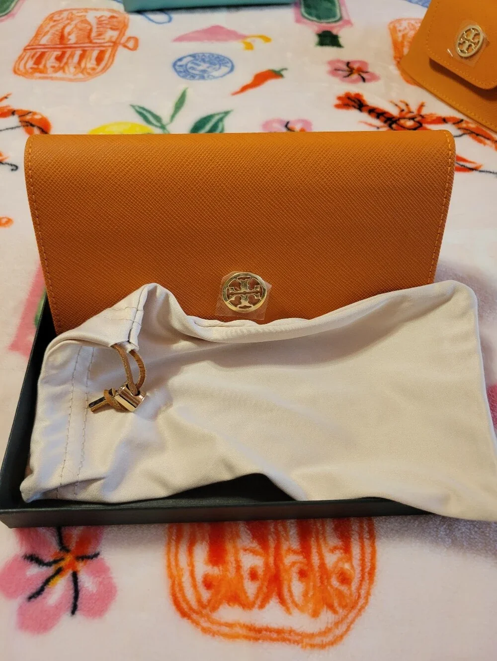 Tory Burch Orange Glasses Case with Gold Logo, No Glasses